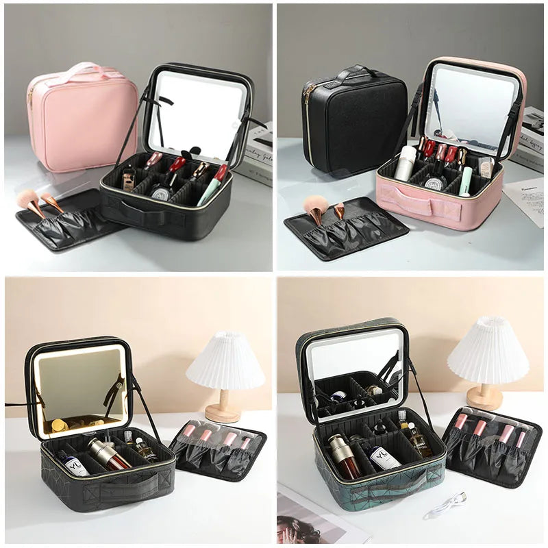 LED Lighted Cosmetic Case With Mirror